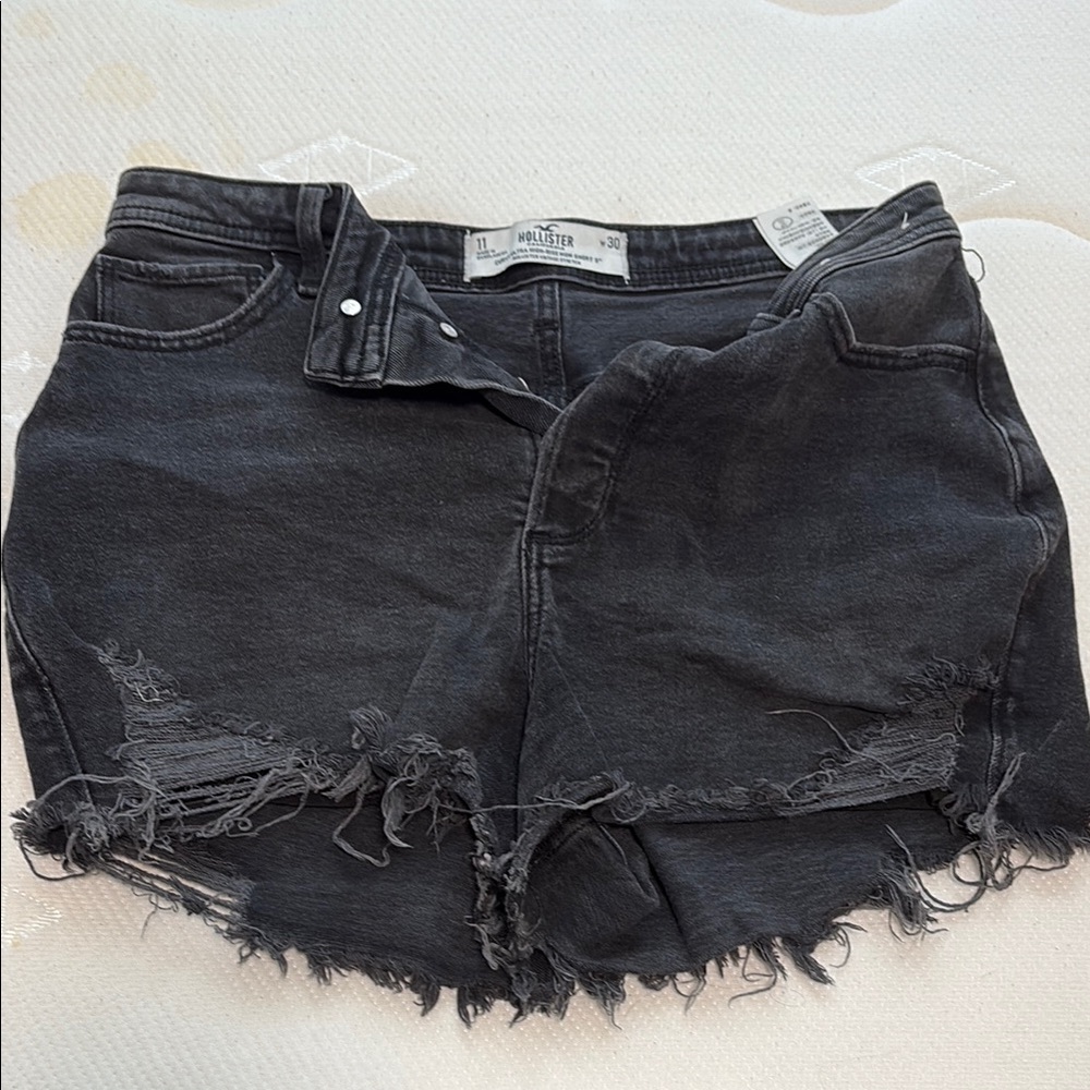 Hollister Women's Black Distressed Jean Shorts